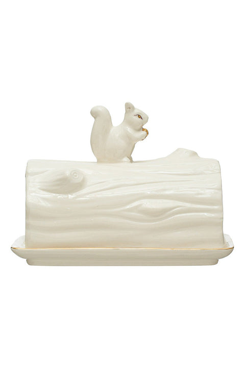 Butter Dish | Stoneware Log with Squirrel