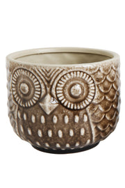 Decorative Stoneware Owl Pot | Large Brown