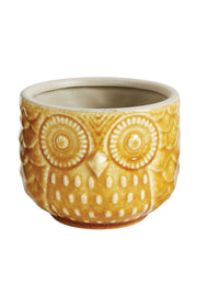 Decorative Stoneware Owl Pot | Medium Mustard