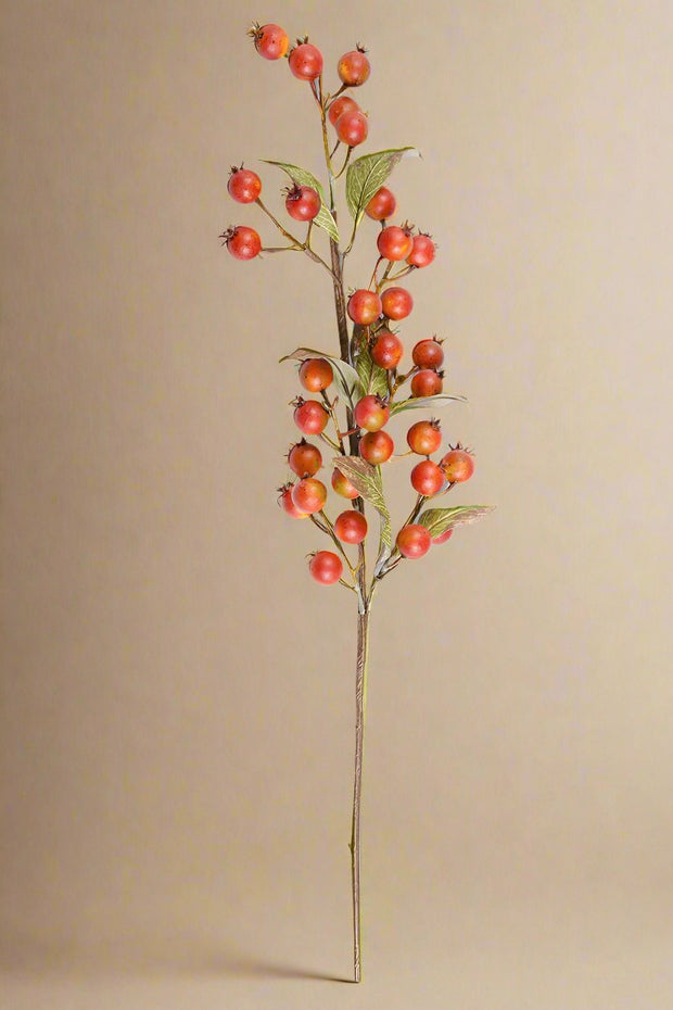 Faux Burnt Orange Rosehip Stem 32"