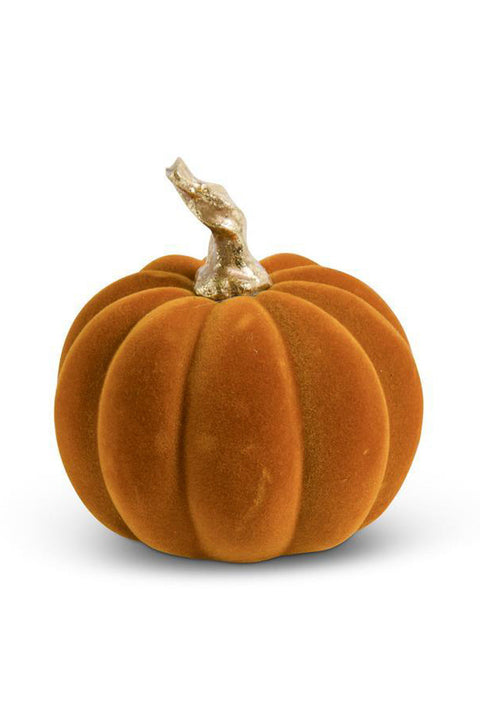 Orange Velvet Pumpkin with Twisted Gold Stem 3.5"