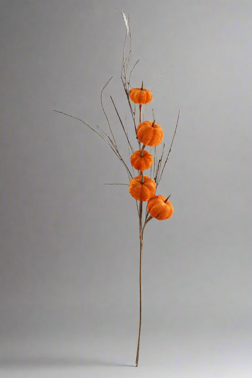 Faux Orange Velvet Pumpkin Stem 38"