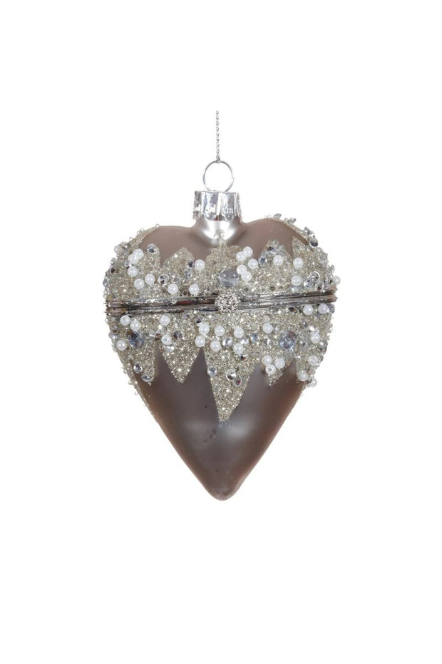 Jewelry Box Heart Ornament 4" Silver