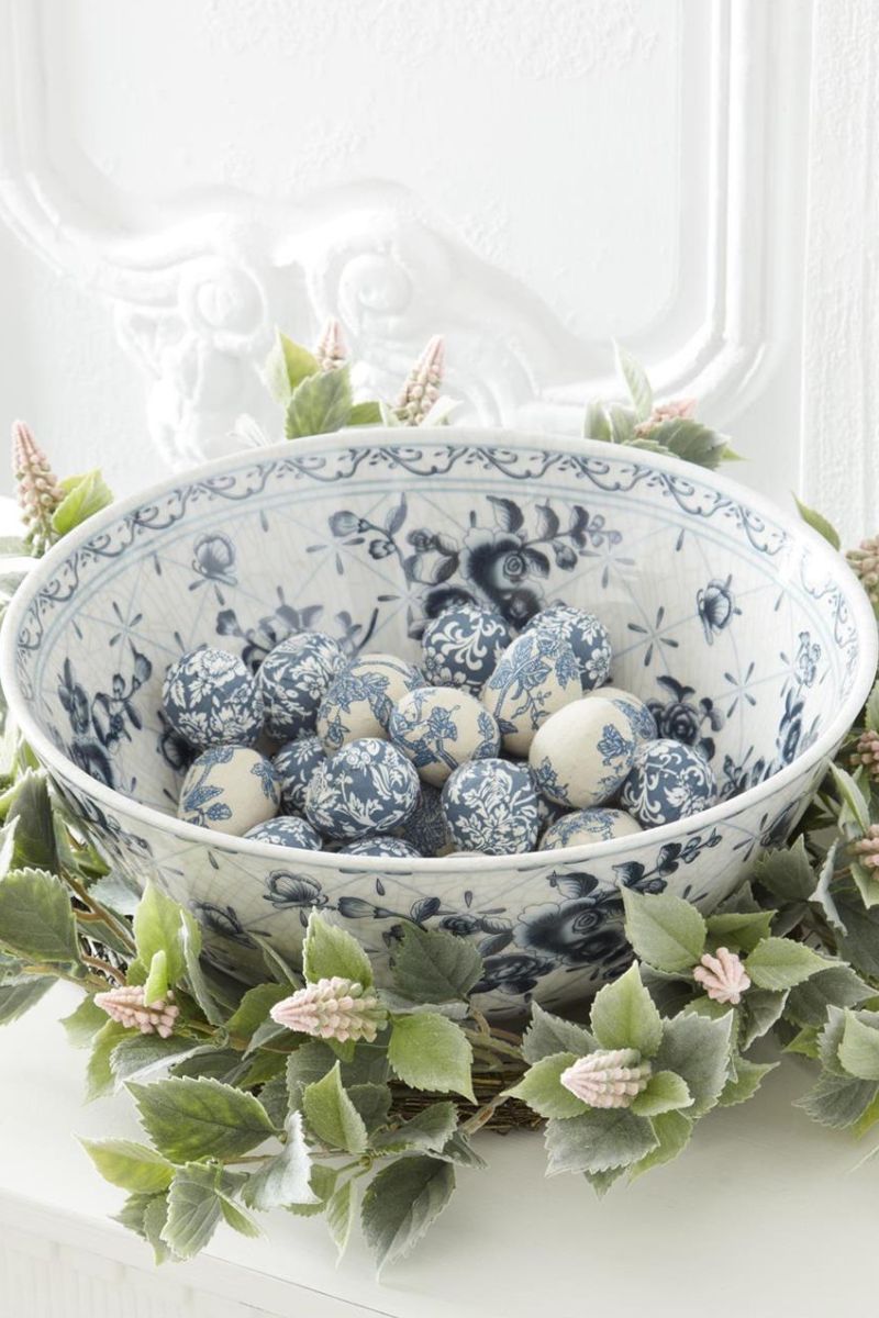 Ceramic Floral Bowl 13.75" Blue & White