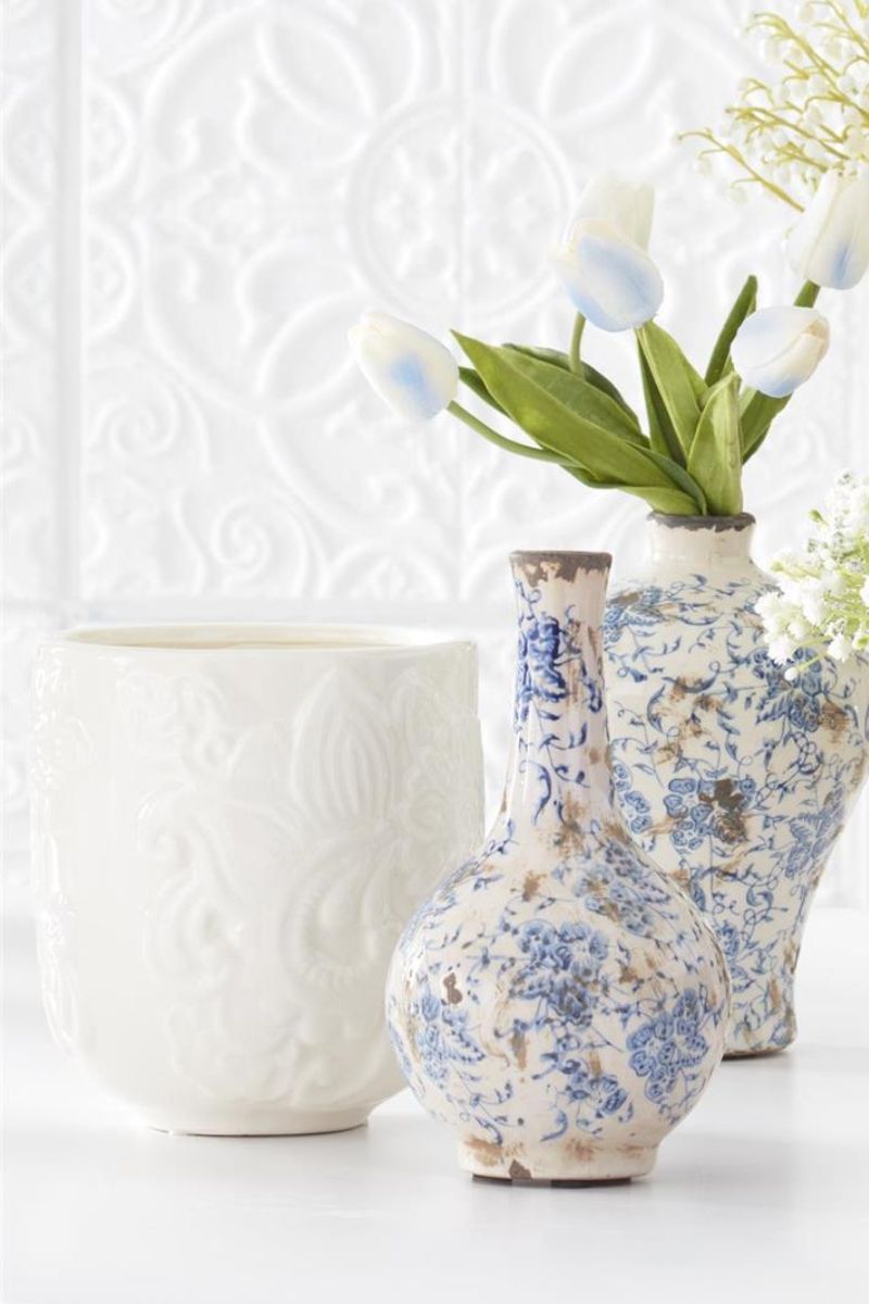 Ceramic Raised Floral Planter 6.25" White