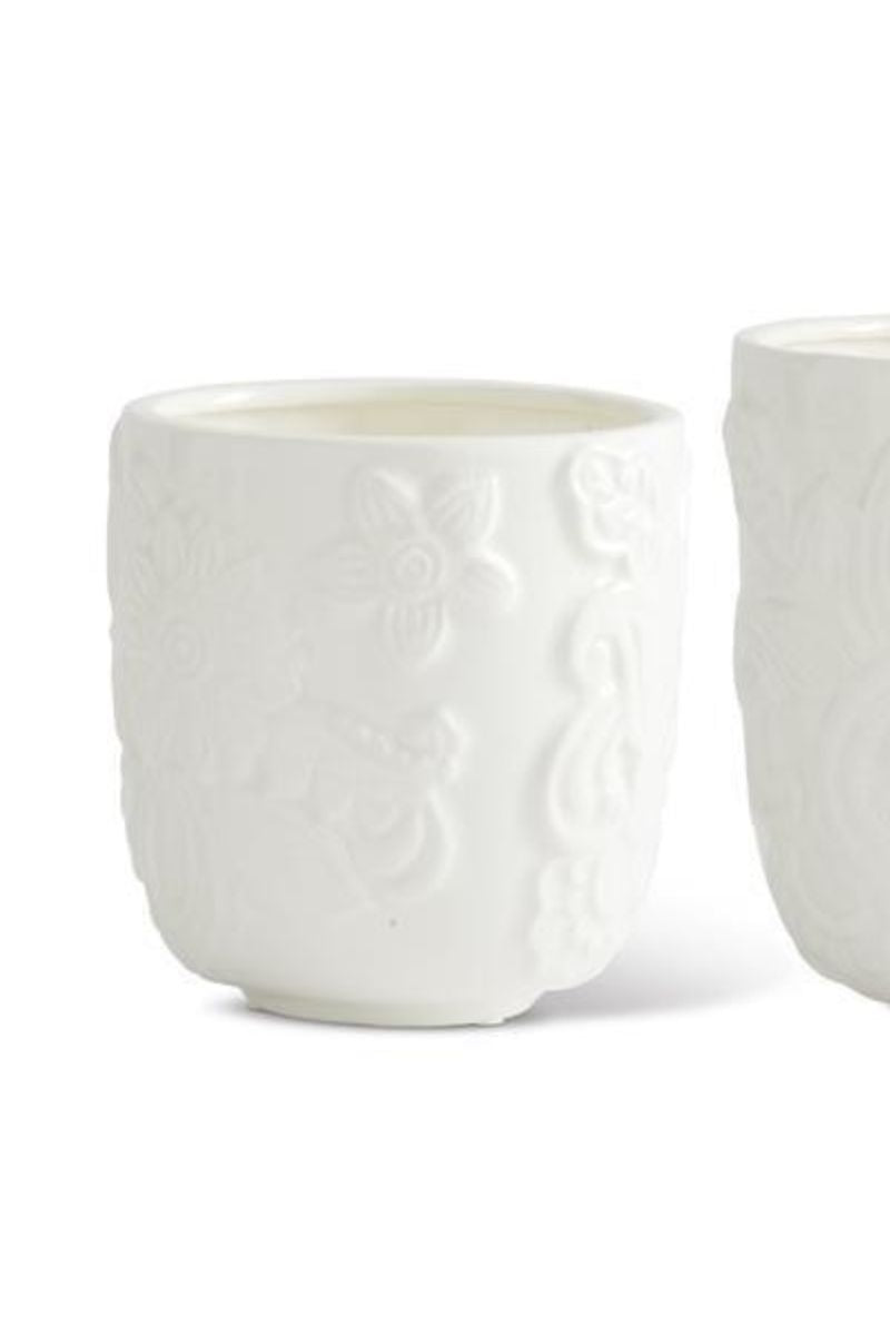 Ceramic Raised Floral Planter 6.25" White