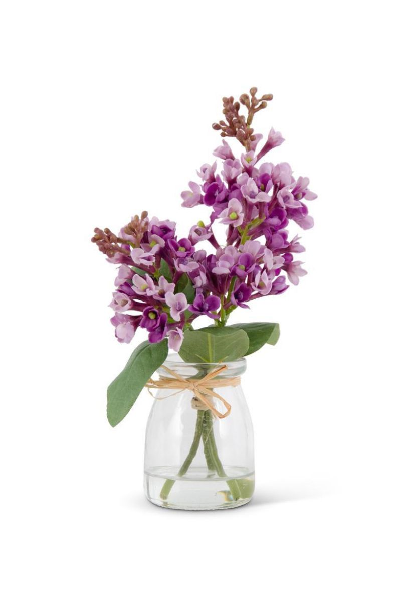 Faux Lilac in Glass Vase 9.25" Purple