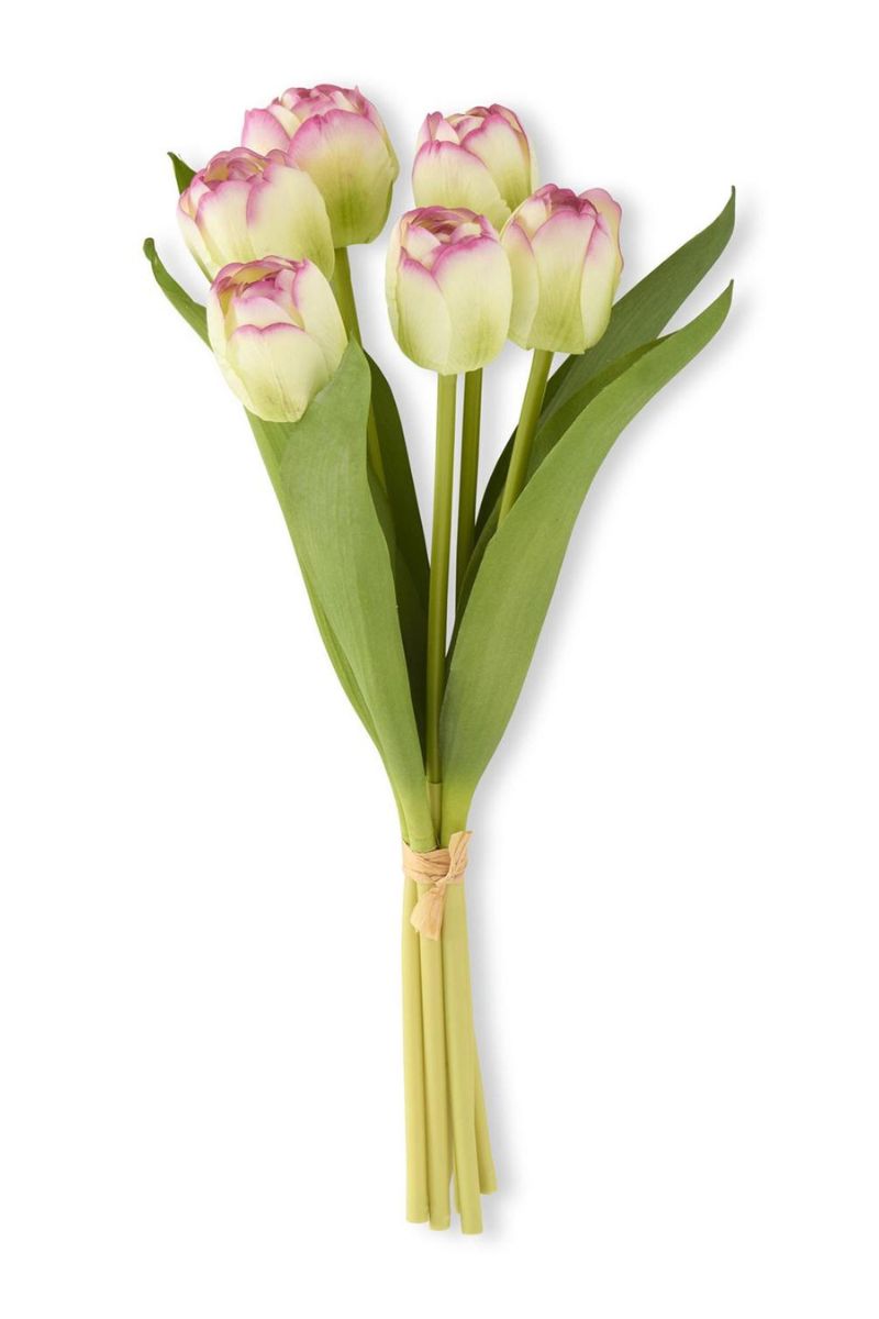 Faux Real Touch Tulip Bundle 13" Green with Purple