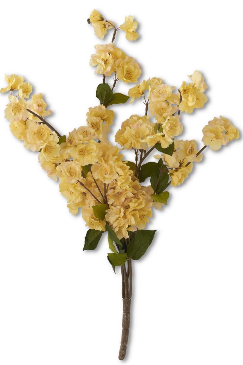 Faux Peach Blossom Bush 25" Yellow