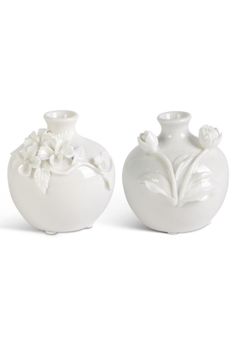 Ceramic Vase with Raised Flowers White Assorted