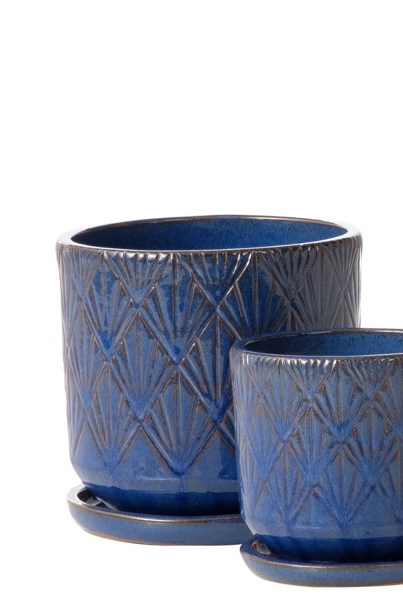 Alfresco Deco Fan Petits Pot with Saucer7.75" Blue