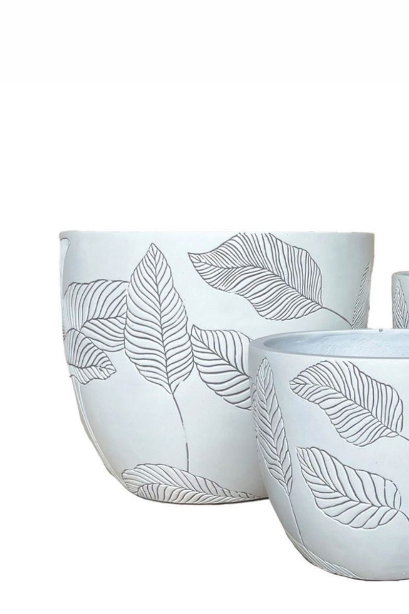Alfresco Home Banana Leaf Planter 21.75" White Charcoal