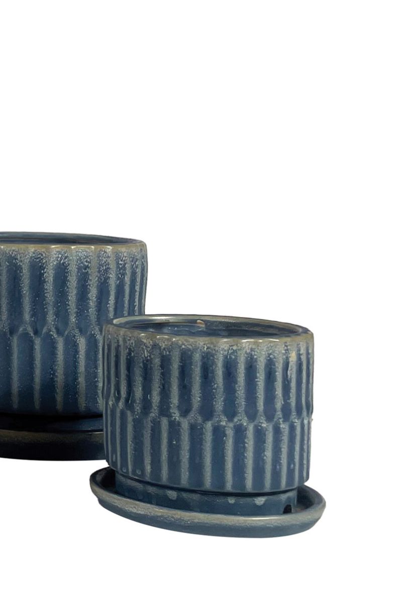 Alfresco Village Petits Pot with Saucer 6" Blue