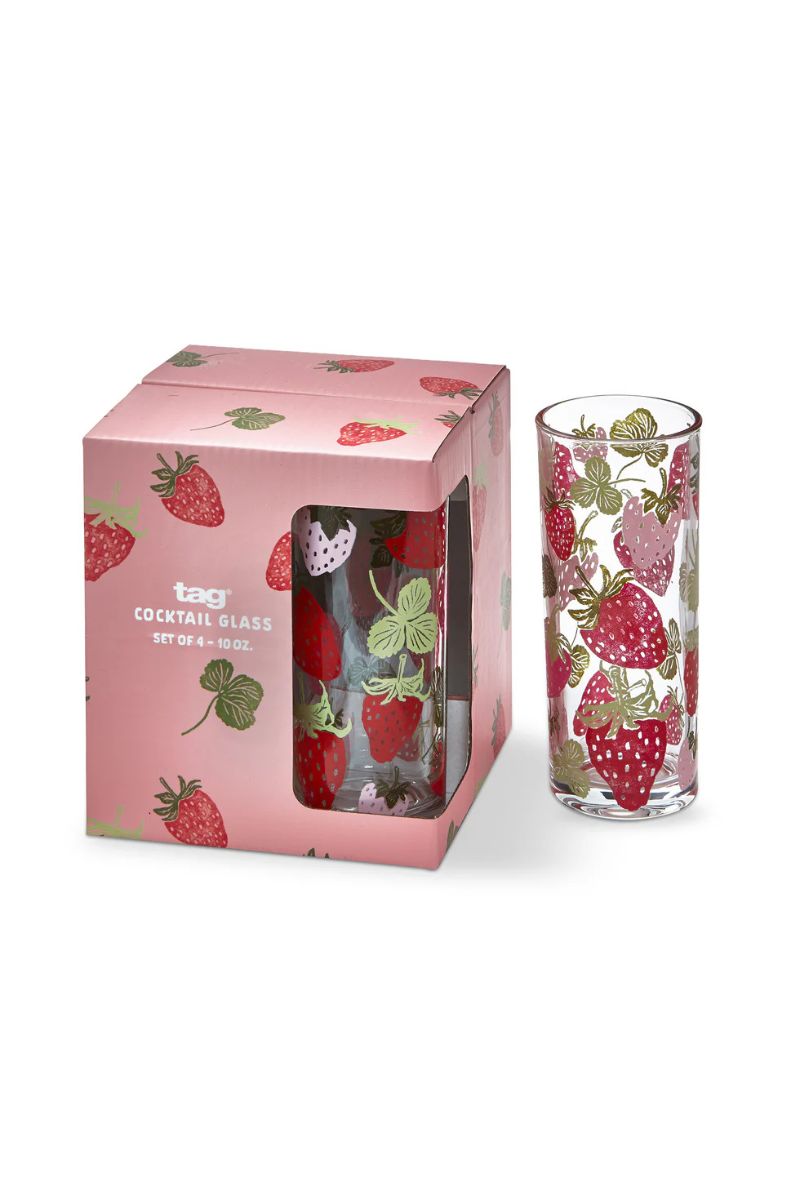Strawberry Drinking Glass Set of 4 Multi