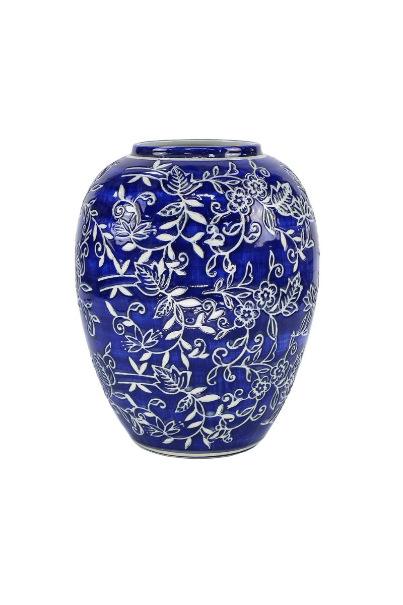 Blue & White Floral Vase 7.5"x 10" Blue and White