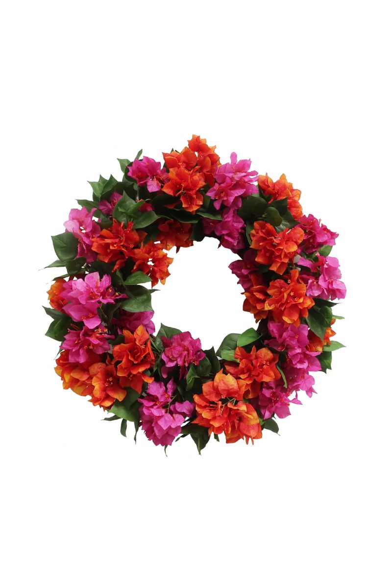 Faux Bougainvillea Wreath 24" Orange Fuchsia