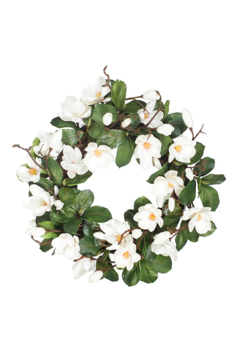 Faux Tree Magnolia Leaf Wreath 24" White Green