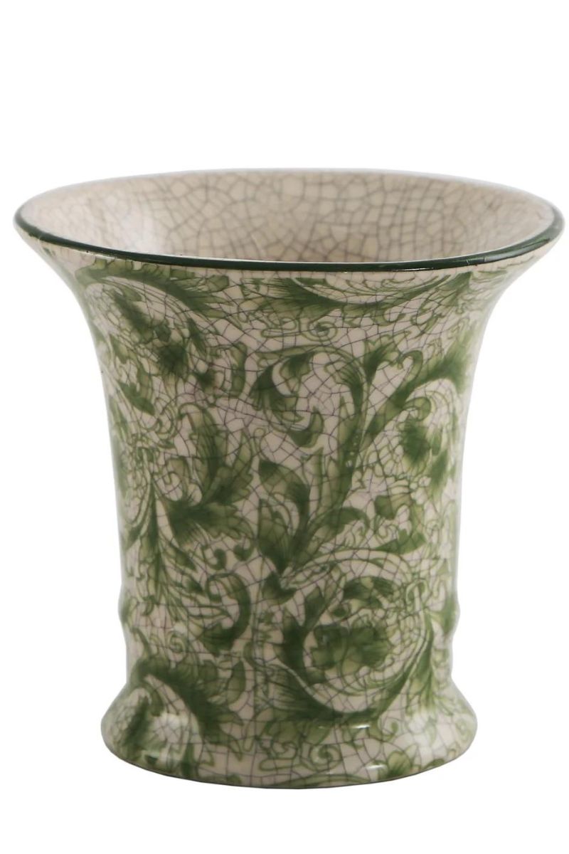 Hampton Flared Vase 5"x5" Green & White