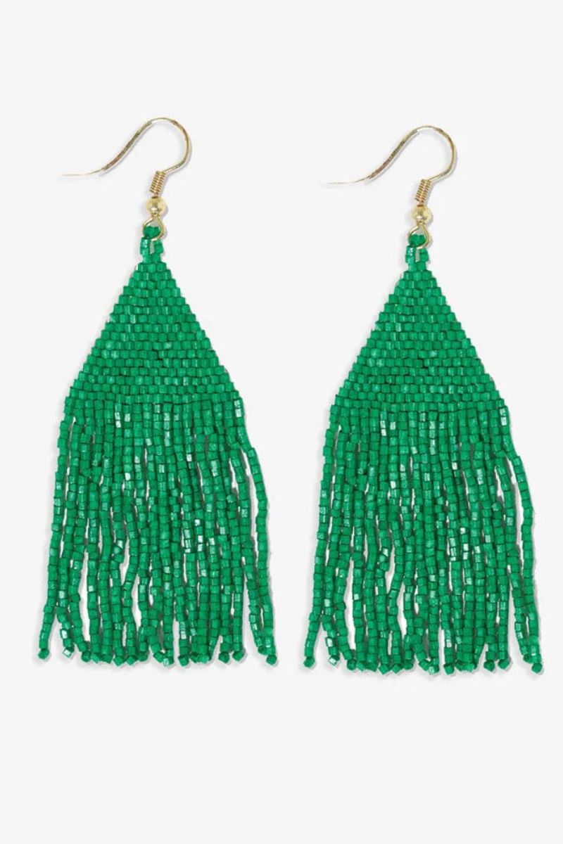 Ink + Alloy Lexie Solid Beaded Fringe Earrings Kelly Green