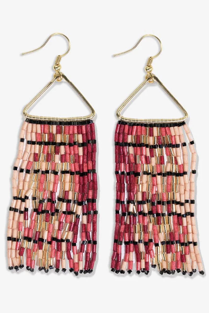 Ink + Alloy Patricia Luxe Bead Gradient Fringe Earrings Maroon