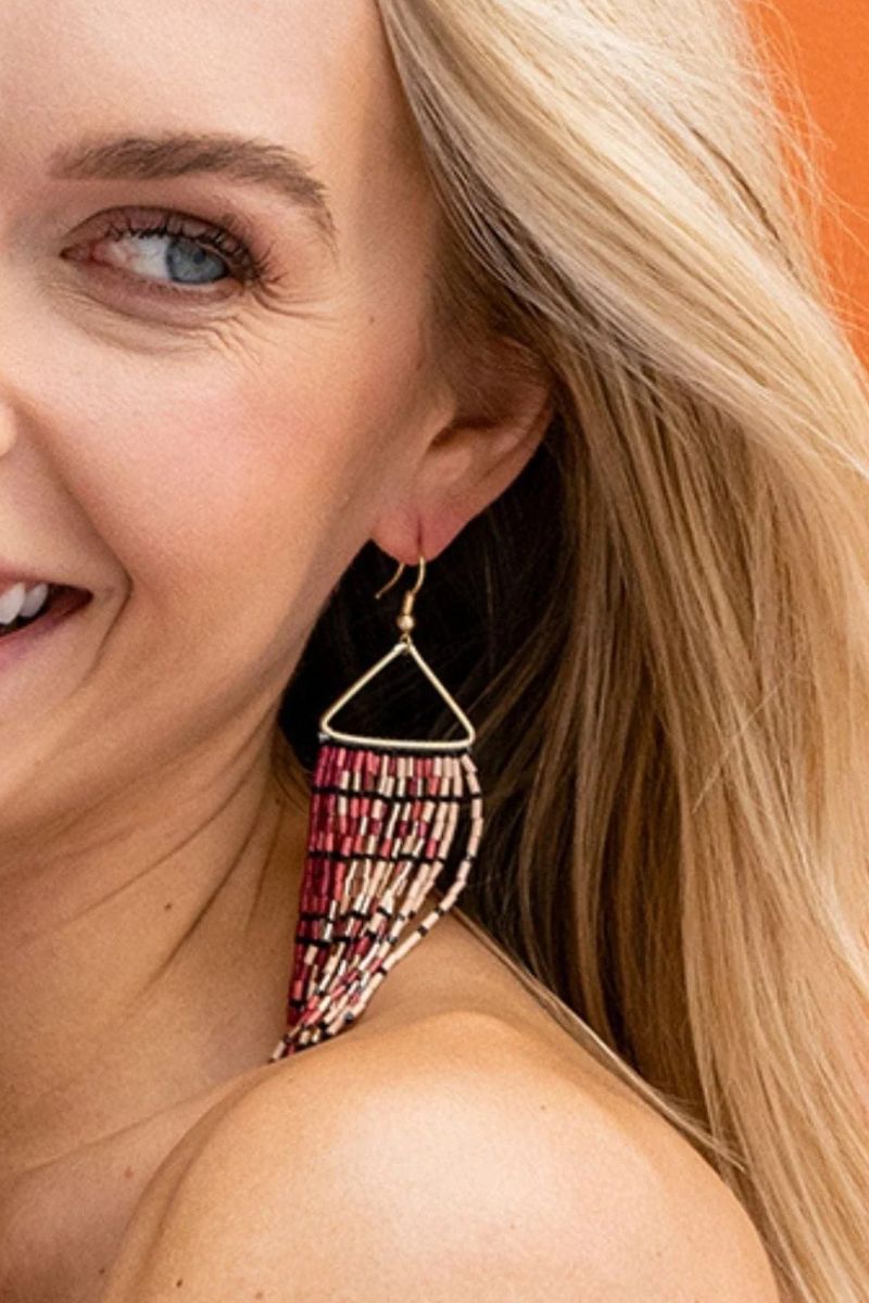 Ink + Alloy Patricia Luxe Bead Gradient Fringe Earrings Maroon