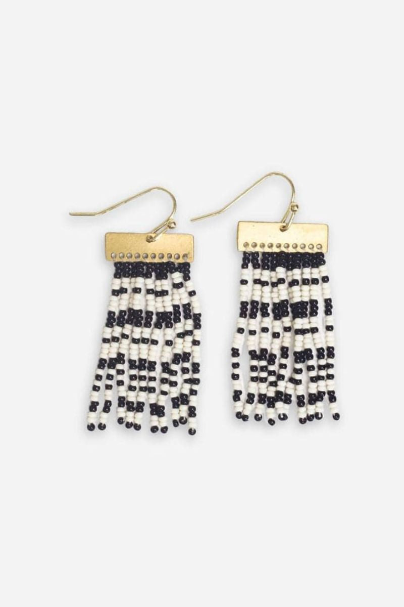 Scout Rectangle Hanger Beaded Fringe Earrings Black and White