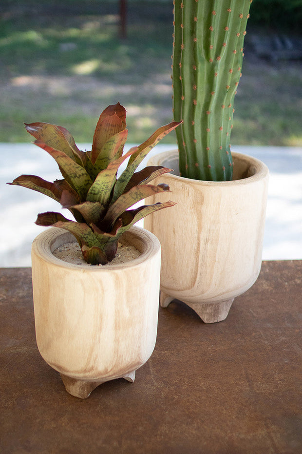 Kalalou Hand-Carved Wooden Planter With Feet Small