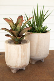 Hand Carved Wooden Planters With Feet