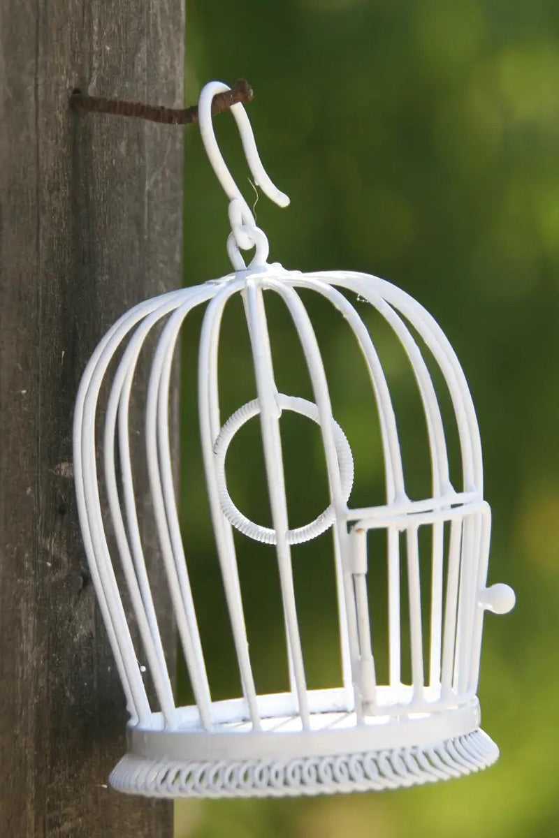 Miniature Garden Hanging Bird Cage White
