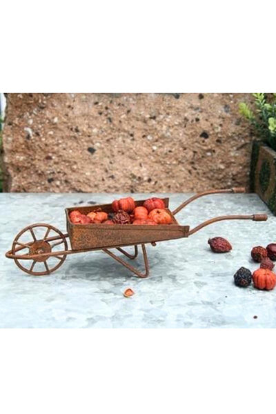 Mini Handmade Rusty Tin Wheelbarrow