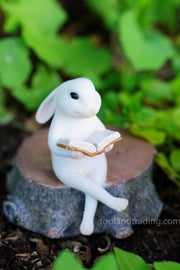 Bunny Reading on Stump