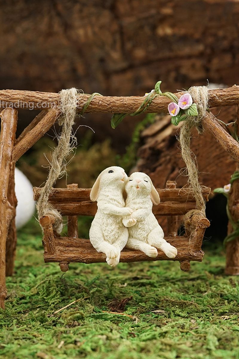 Top Collection Rabbit Lovers Miniature Garden Statue - Swinging Bench ...