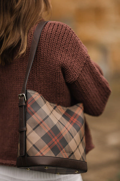 BAG, ABBEY SHOULDER PLAID CHOC