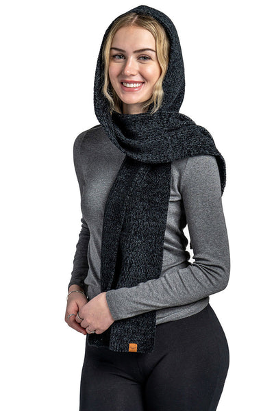 SCARF HOODED CHENILLE BLK
