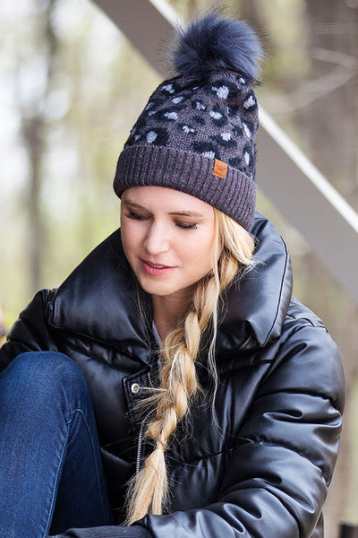 Britt's Knits | Snow Leopard Pom Hat | Black
