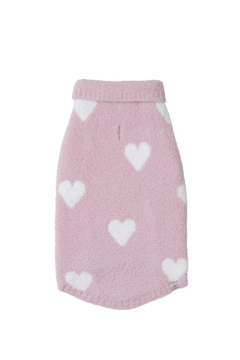 Barefoot Dreams Cozychic Heart Print Pet Sweater Large Pink Peonie-Pearl