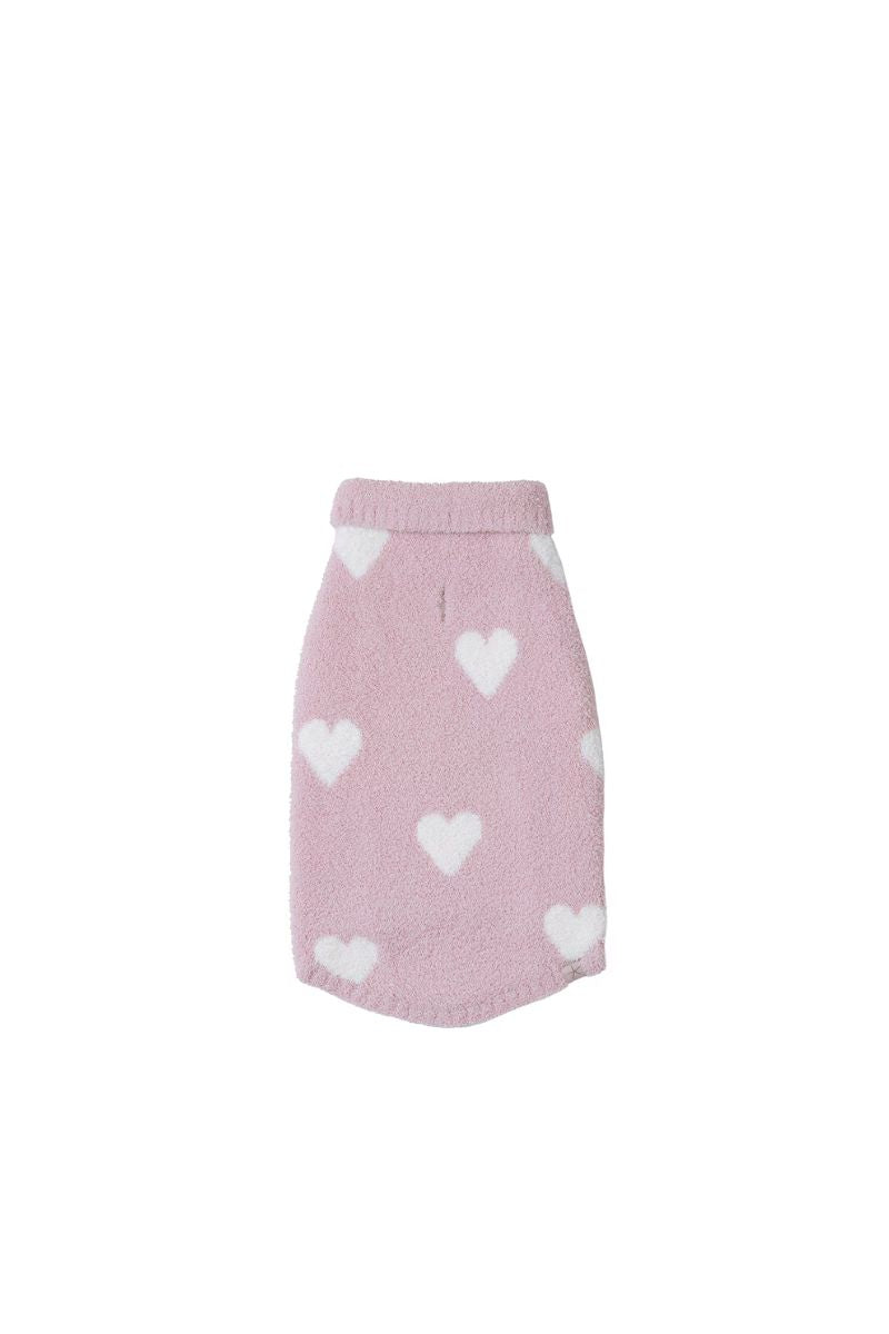 Barefoot Dreams Cozychic Heart Print Pet Sweater Extra Small Pink Peonie-Pearl