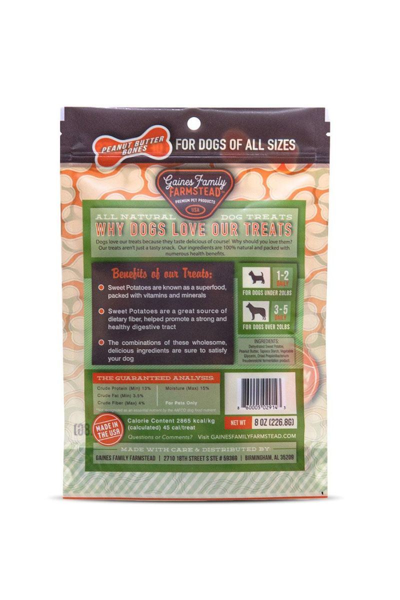 Gaines Family Farmstead Dog Treats Sweet Potato Peanut Butter Bones 8 oz