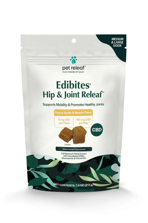 Pet Releaf Hip & Joint Releaf CBD Edibites Large Dogs Soft Chews Peanut Butter & Banana 7.5 oz