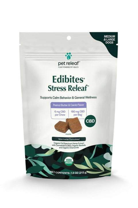 Pet Releaf Stress Releaf CBD Edibites Large Dog Soft Chews Peanut Butter & Carob 7.5oz