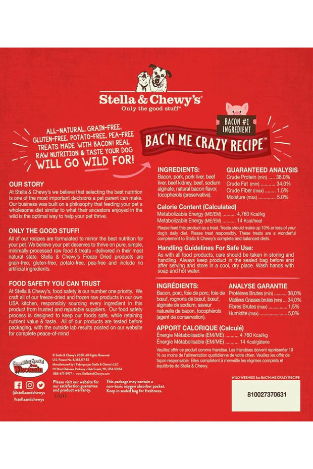 Stella & Chewy's Freeze Dried Wild Weenies Bac'n Me Crazy 3 oz