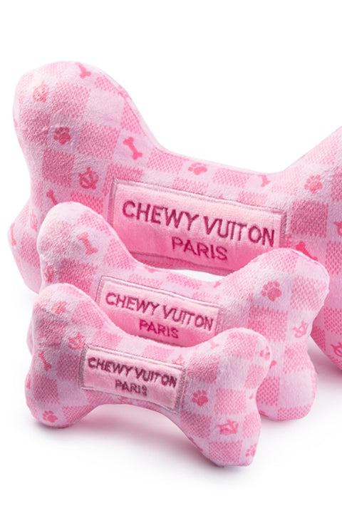 Pink Checker Chewy Vuiton Bone Dog Toy Small