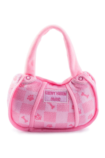 Pink Checker Chewy Vuiton Handbag Dog Toy Large