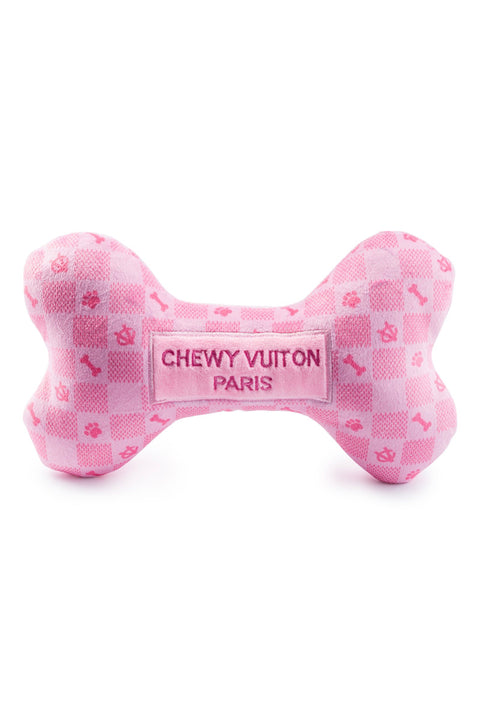 Pink Checker Chewy Vuiton Bone Dog Toy Small