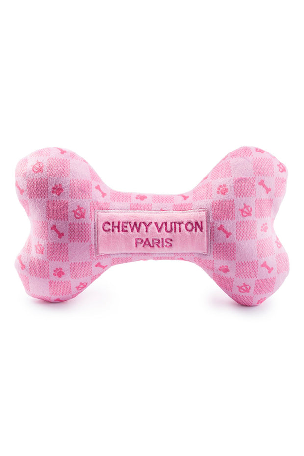 Pink Checker Chewy Vuiton Bone Dog Toy Large