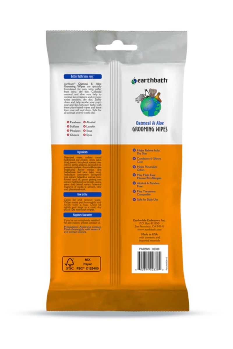 Earthbath Grooming Wipes Oatmeal & Aloe Vanilla & Almond