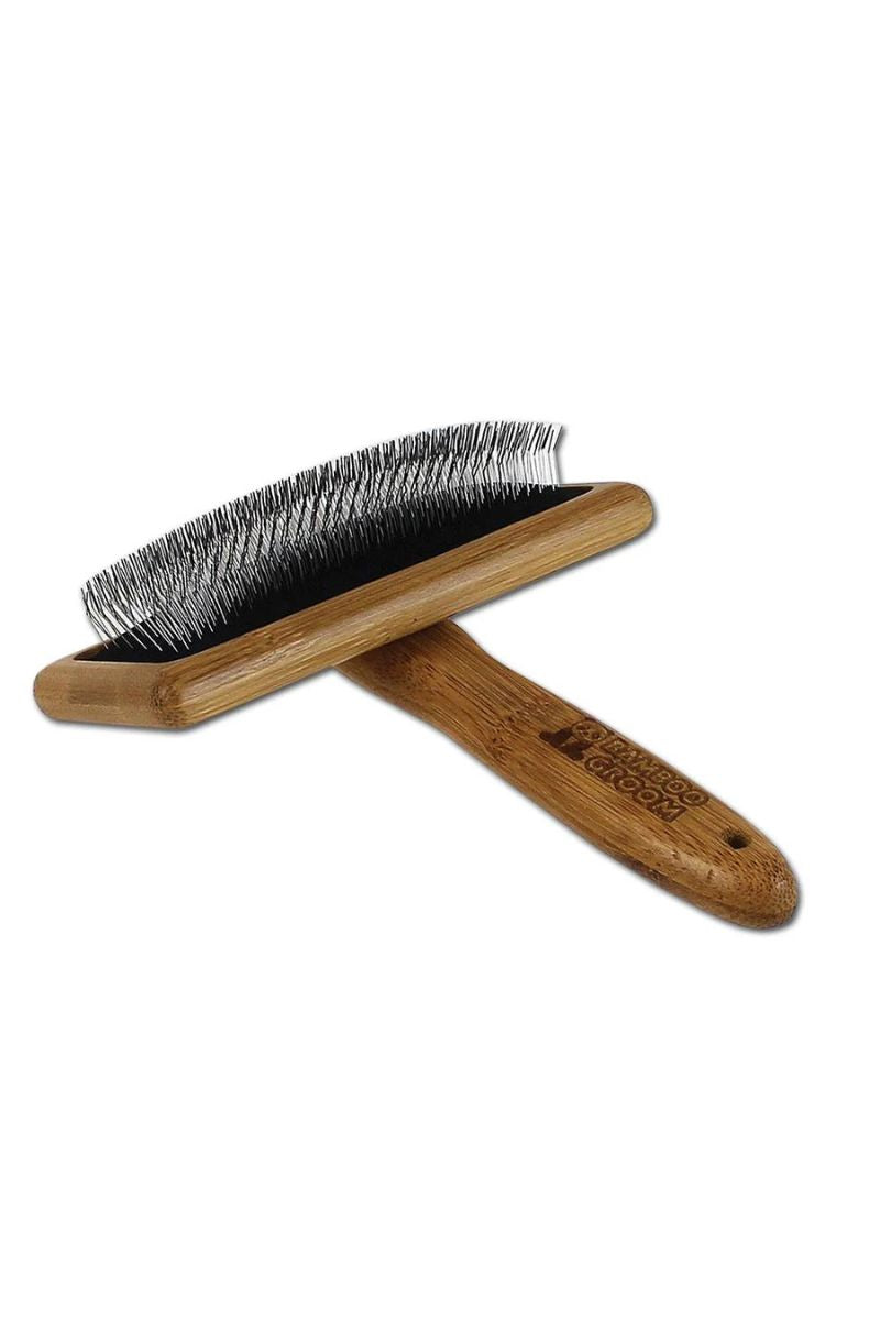 Bamboo Groom Soft Slicker Brush with Stainless Steel Pins & Comfort Tips Large