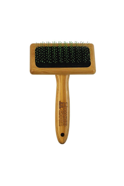 Bamboo Groom Soft Slicker Brush with Stainless Steel Pins & Comfort Tips Medium