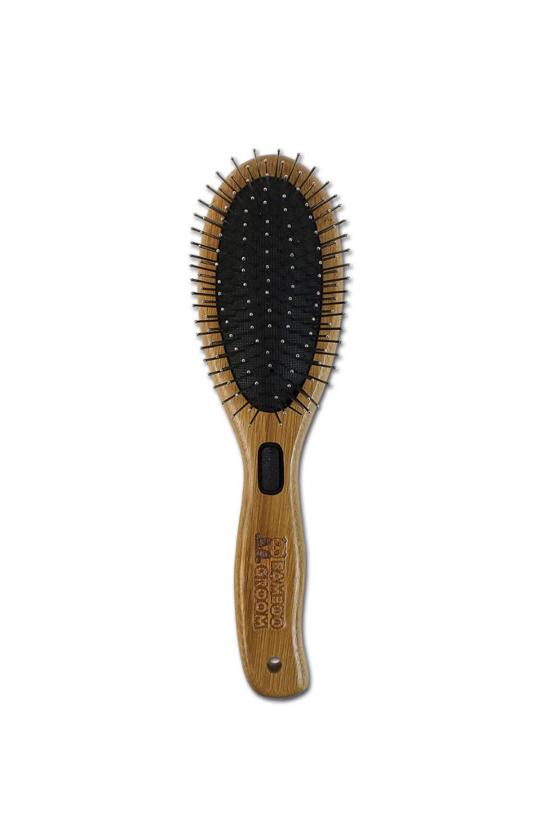 Bamboo Groom Combo Brush with Bristles & Stainless Steel Pins Large