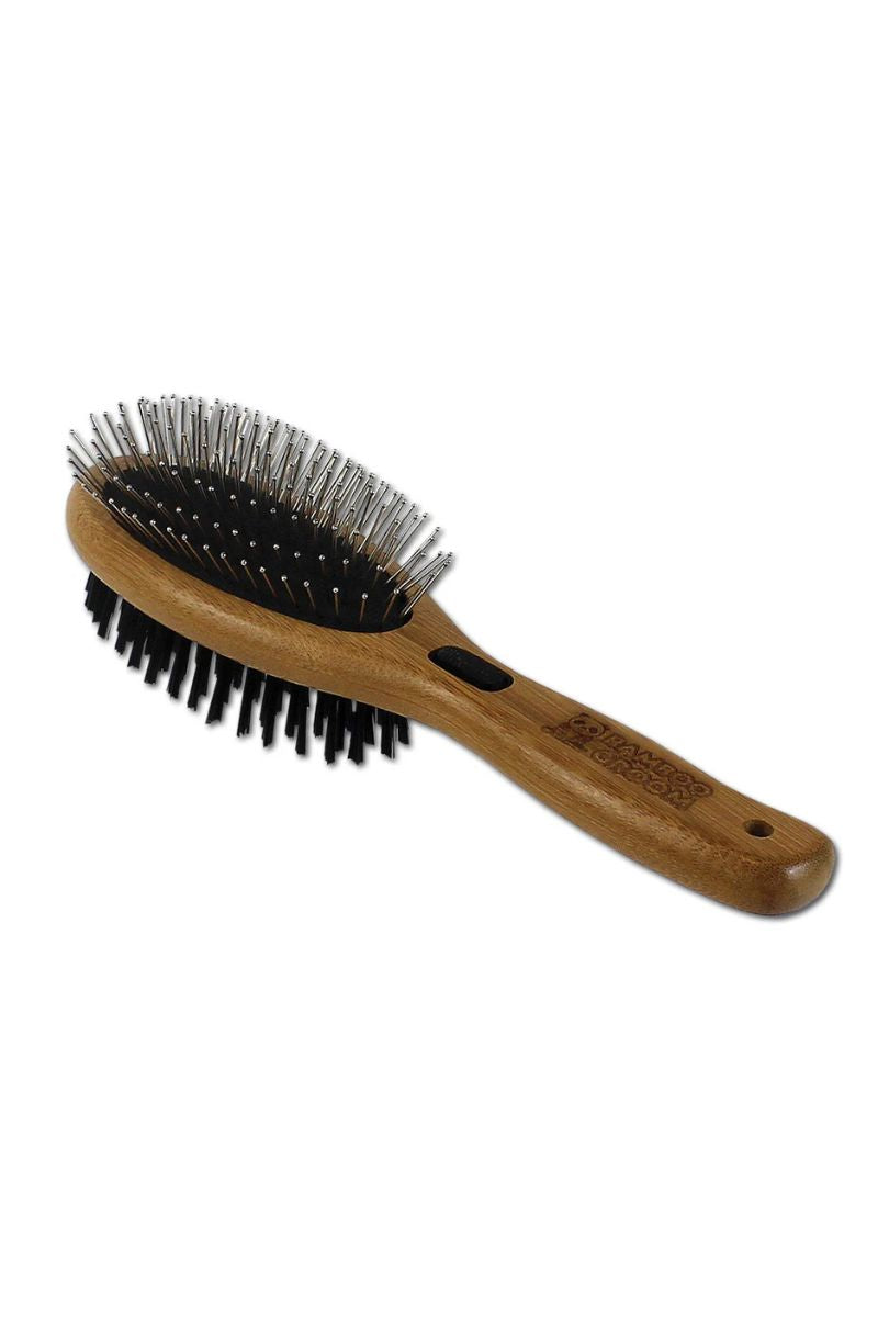 Bamboo Groom Combo Brush with Bristles & Stainless Steel Pins Large